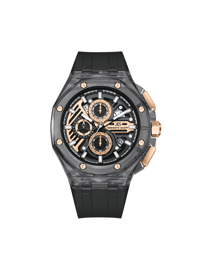 Kenneth Scott Men’s Chronograph Watch | Gray Metal Dial, 46mm, 30 m (3 ATM)