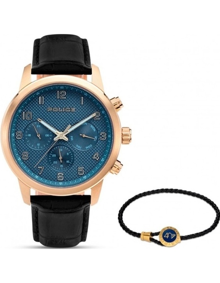 Police Orologio Analogico Uomo PEWJF0030401-SET B – Quadrante Blu, Cinturino In Pelle, Look Sportivo